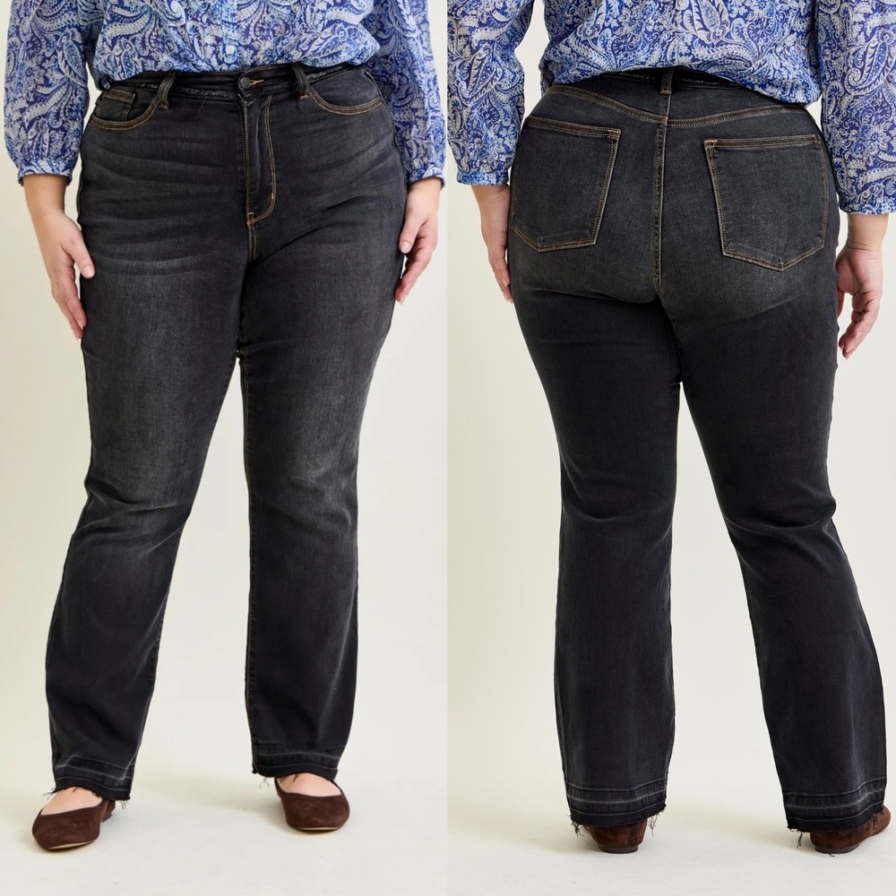 Judy Blue‎ Womens Release Hem Slim Bootcut Jeans Plus Size 15/32 Vintage Black
